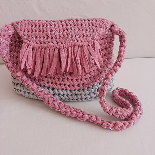 Handmade shoulder bag new, pink and gray