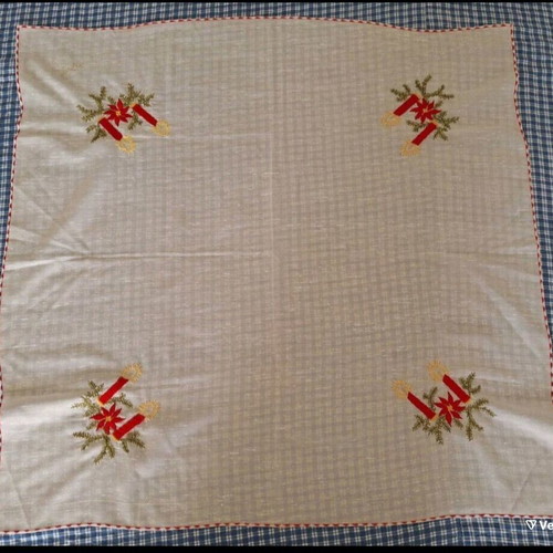 Festive tablecloth new with embroidered candle design 72x72 cm