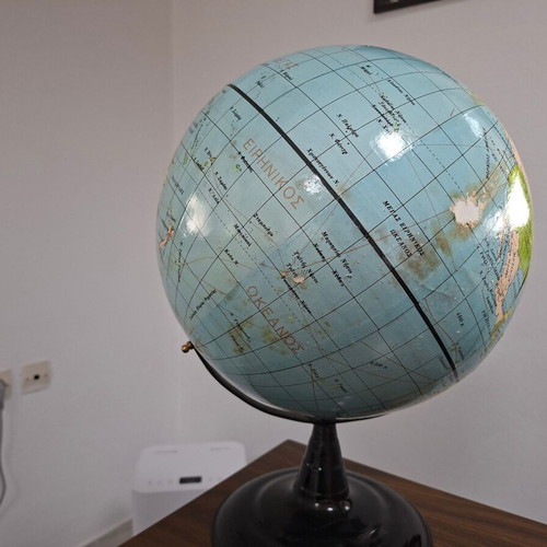 Retro Greek globe vintage 1970s used with Greek labeling