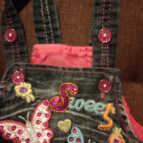 Adjustable denim dress overall "Sweet" for 6-12 months, like new