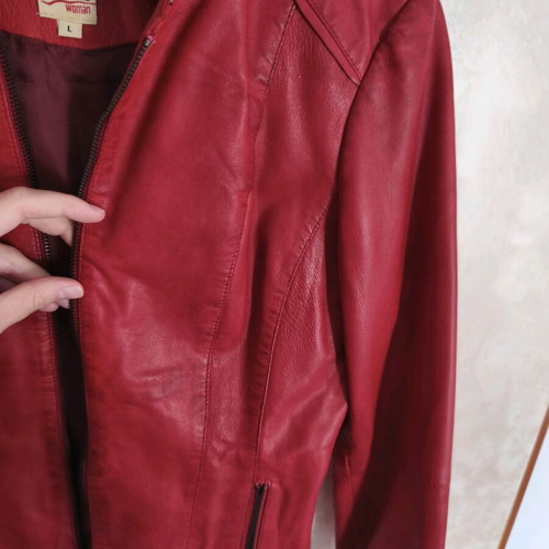 Lapel Red Leather Jacket L Size Slim Fit Like New