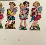 Vintage embossed paper die-cuts set of 6, schoolchildren first day theme