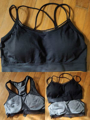 Set of 2 sports bras like new, black and grey, size S