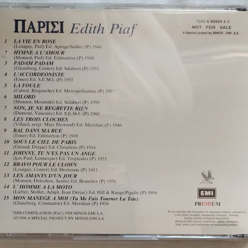 Music of the World Paris Edith Piaf CD new, entechno