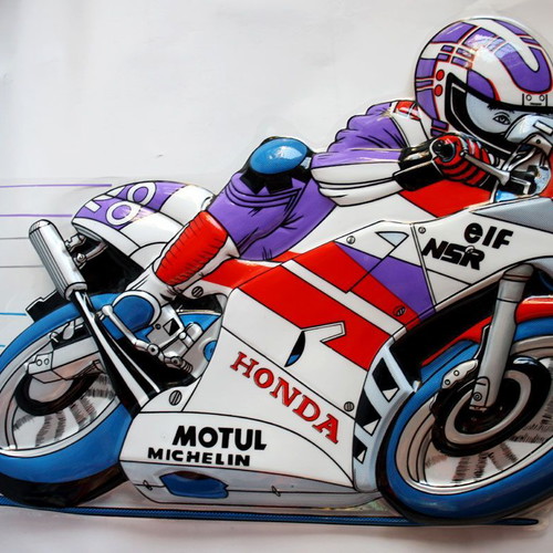 Vintage 80's Μηχανή Πίστας Honda Racing Πλαστική Διακοσμητική Αφίσα Τοίχου 53cm Καινούρια