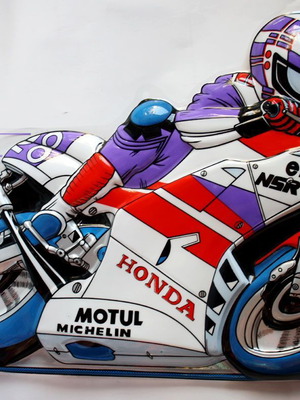 Vintage 80's Μηχανή Πίστας Honda Racing Πλαστική Διακοσμητική Αφίσα Τοίχου 53cm Καινούρια