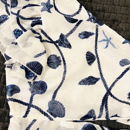 One-shoulder blouse with waist tie Medium like new, white and blue