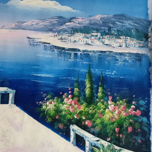 Oil painting on canvas used, veranda with view 95x65 cm