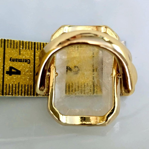 Women's ring new with natural crystal, massive, jewelry alloy
