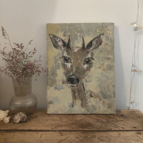 Deer acrylic painting on canvas like new 30×40 cm