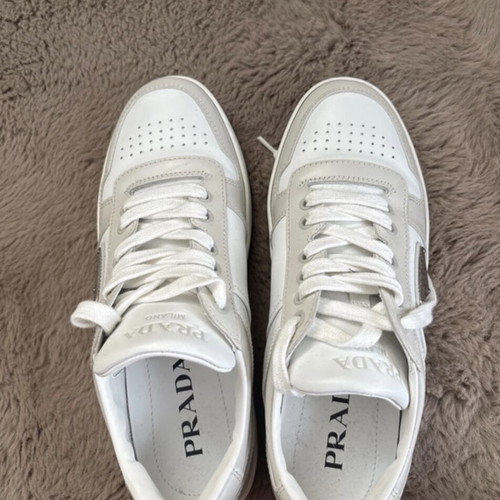 Prada Downtown Leather Sneakers Size 39.5 EU Like New Beige White