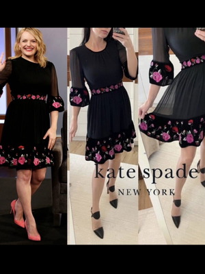 Рокля Kate Spade употребявана, коприна с флорална бродерия