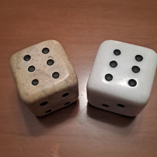 Marble dice set of two, new, 5 cm each, handmade