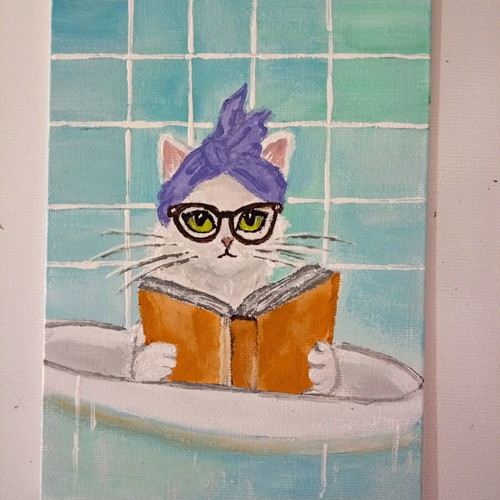 Cat in the bathroom acrylic painting on canvas