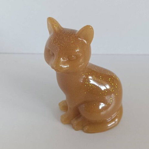 Decorative Golden Cat made of Liquid Glass 10 x 6 cm