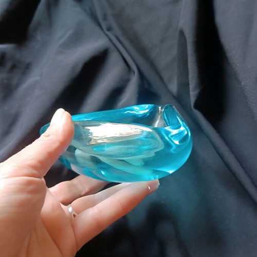 Glass ashtray used, blue Murano style vintage
