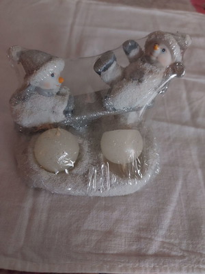 Christmas porcelain decoration with two small candles new