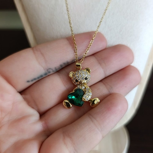 Teddy bear necklace like new, stainless steel with zircon