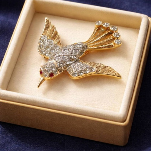 Vintage Attwood Collection bird brooch used 24K gold plated