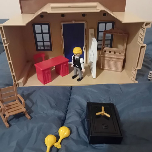 Playmobil bank and sheriff suitcase used