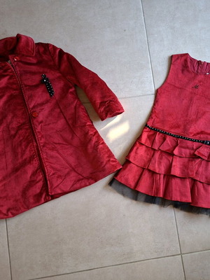Marasil dress and coat set like new, velvet, for 4 years old, black and red