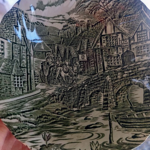 Alfred Meakin The Post House vintage green transferware bowl