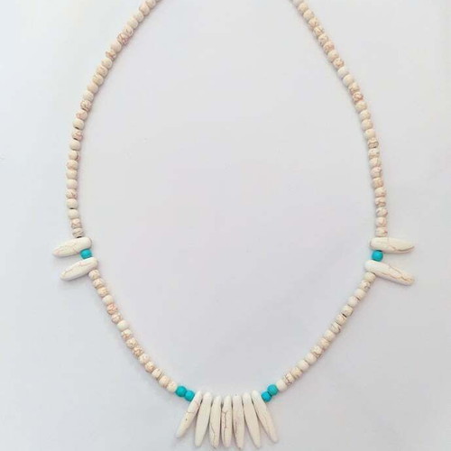 Handmade long necklace with howlite and turquoise semi-precious stones new