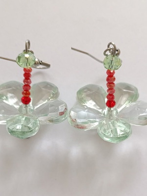 Dangling earrings with crystals, plexiglass and pearl, new, handmade