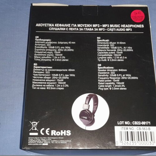 Headphones for MP3 black new, 1.20m cable length