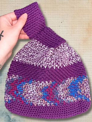 Handmade Japanese Knot Wrist Bag Scrappy Purple