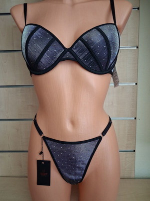 Women's lingerie set with subtle shimmer black, new