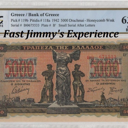 1942 Greece 5000 Drachmai banknote PCGS Choice UNC 63 PPQ