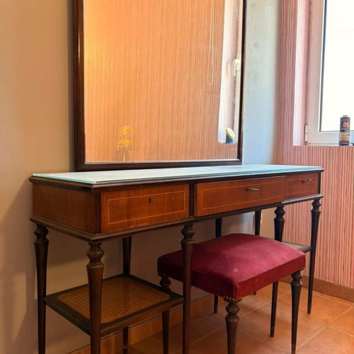 Vintage dressing table used with mirror, stool and two nightstands