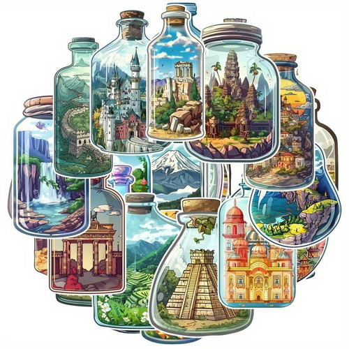Stickers with world landmarks, set of 50, PVC