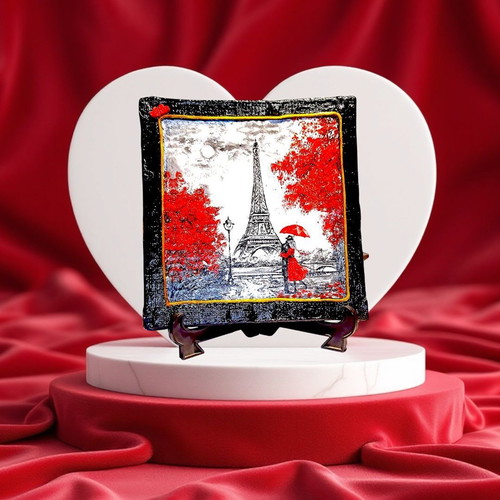 Handmade frame or tabletop decoration Couple in romantic Paris
