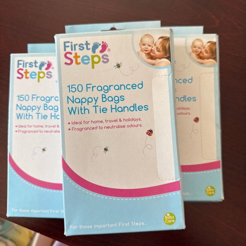 Fragranced nappy bags with tie handles new, pack of 3x150