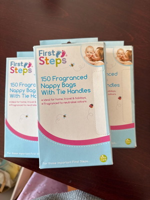 Fragranced nappy bags with tie handles new, pack of 3x150