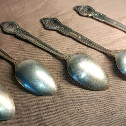 Vintage dessert spoons used, set of 5 pieces