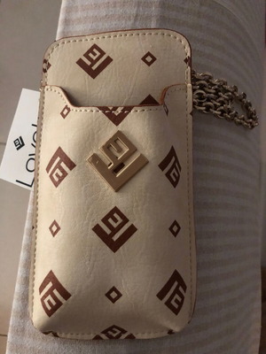 Lovely Handmade crossbody phone bag new, beige with gold chain