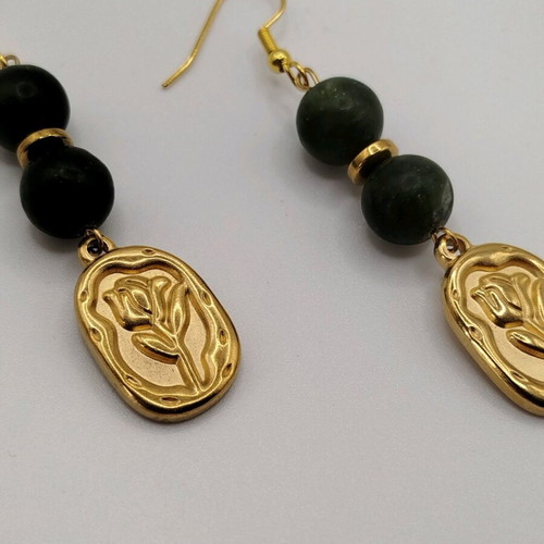 Handmade earrings with natural jade and hematite, new