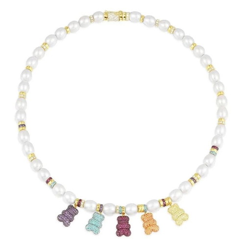 APM Monaco sterling silver necklace with colorful bear charms