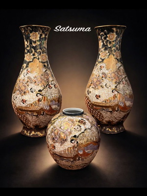 Satsuma vase set handmade new, signed