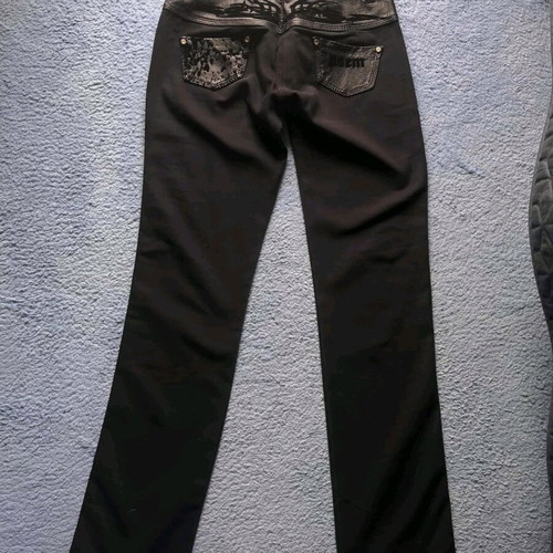 Black pants used with leatherette details, size S