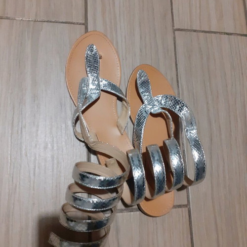 Silver flat sandals in ancient Greek style like new, size 36