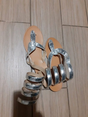 Silver flat sandals in ancient Greek style like new, size 36