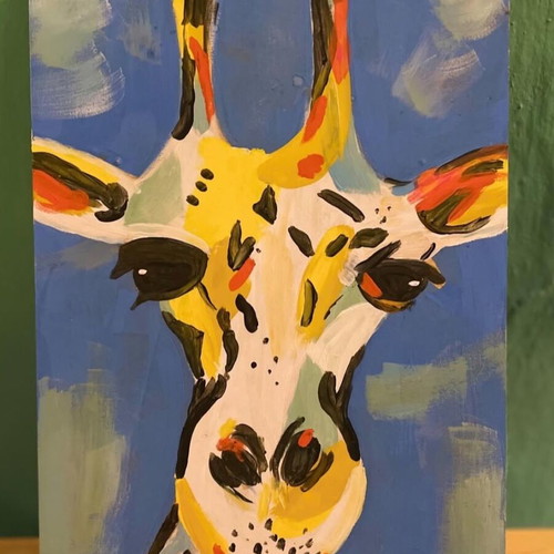 Giraffe handmade painting on wood like new