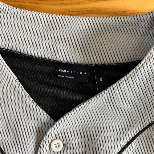 ASOS Design Baseball Jersey Shirt 2XL, grey and black mesh