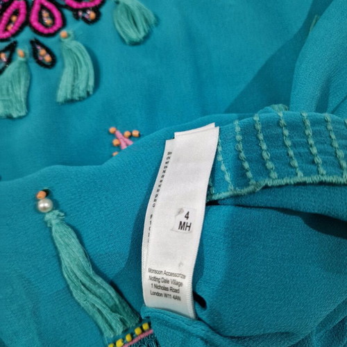 Monsoon women's turquoise embroidered tunic top with rhinestones, like new, size L