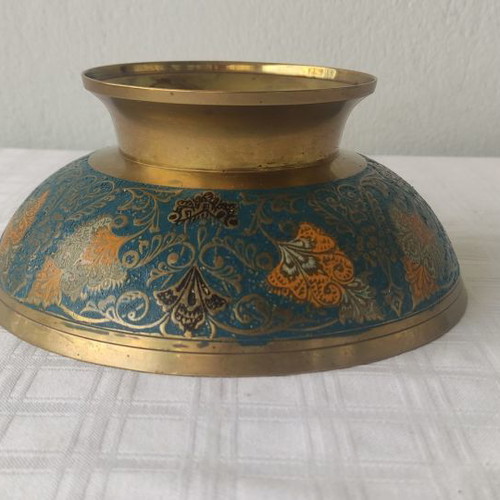 Bronze handmade decorative bowl used from India with peacock design
