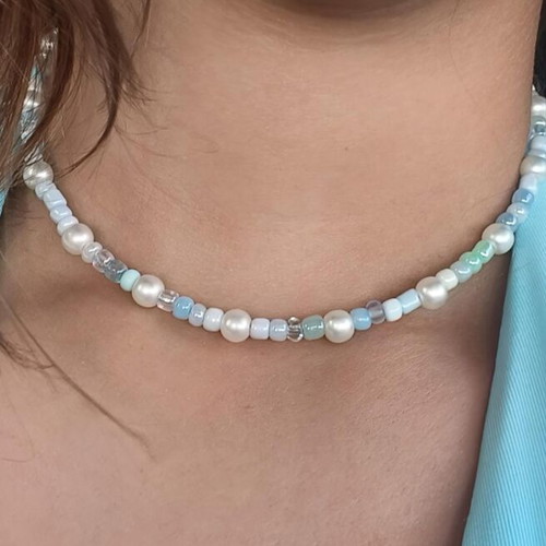 Handmade summer necklace with pastel pearls